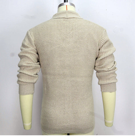 Solid Color Lapel Thickened Long-sleeved Cardigan Sweater