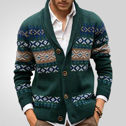 Knitted Lapel Long-sleeved Jacquard Sweater Jacket
