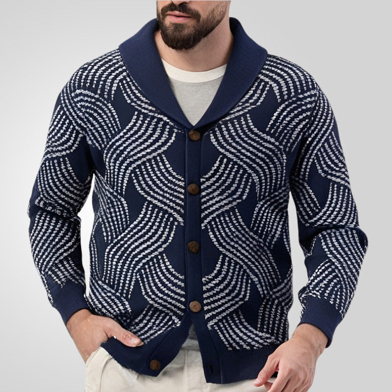 Core-spun Yarn Jacquard Knitted Cardigan Sweater