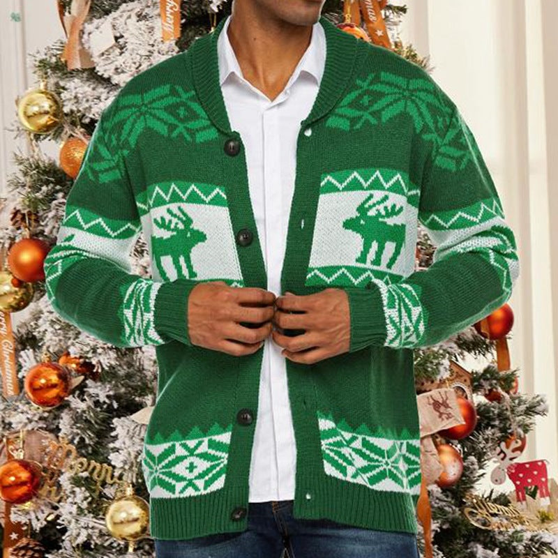 Christmas Jacquard Knitted Sweater, Button Cardigan Sweater Jacket