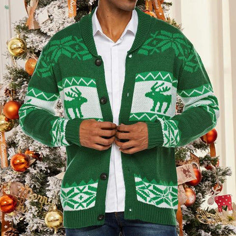 Christmas Jacquard Knitted Sweater, Button Cardigan Sweater Jacket