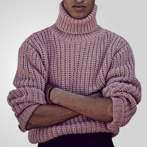 Thickened Pullover Sweater, Solid Color Coarse Needle Turtleneck Knitted Sweater
