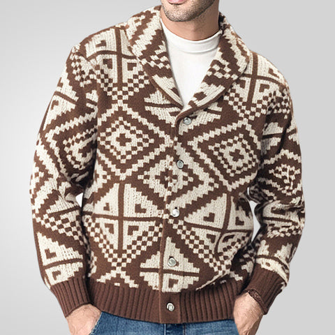 Vintage Casual Geometric Jacquard Knitted Sweater