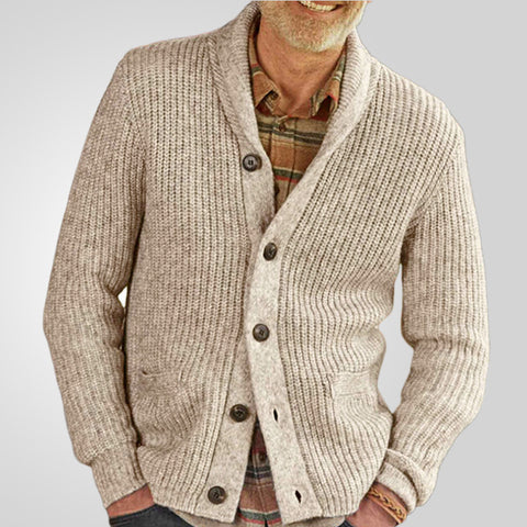 Solid Color Lapel Thickened Long-sleeved Cardigan Sweater