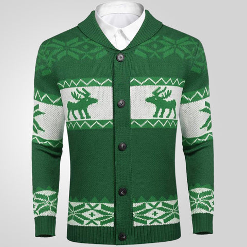 Christmas Jacquard Knitted Sweater, Button Cardigan Sweater Jacket