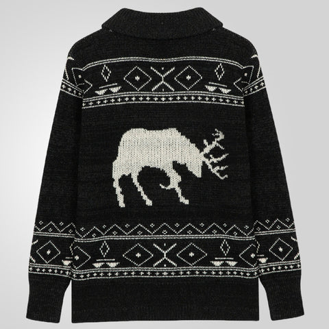 Black Deer Jacquard Zipper Long-sleeved Knitted Jacket