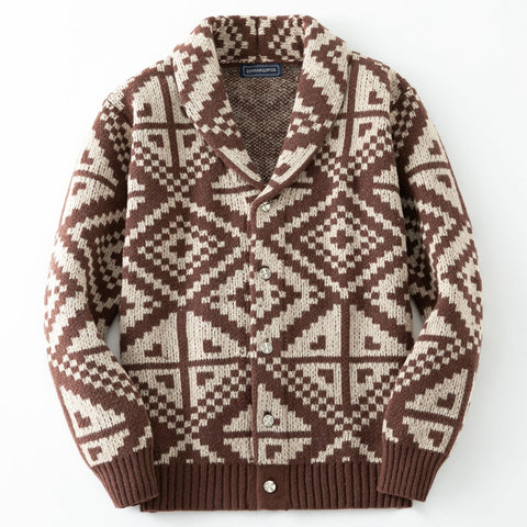 Vintage Casual Geometric Jacquard Knitted Sweater