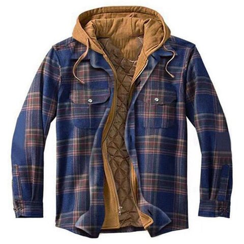 Classic Plaid Cotton-padded Coat, Plus Size Hooded Shirt and Coat.