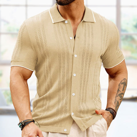 Cardigan knitted sweater, casual thin business knitted polo shirt