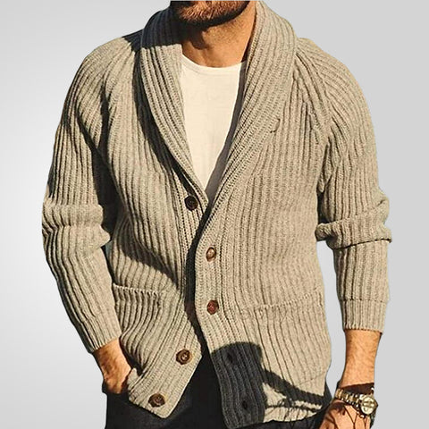 Solid Color Lapel Neck Long-sleeved Outer Wear Knitted Sweater