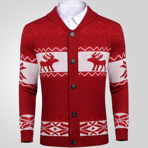Christmas Jacquard Knitted Sweater, Button Cardigan Sweater Jacket