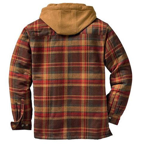 Classic Plaid Cotton-padded Coat, Plus Size Hooded Shirt and Coat.