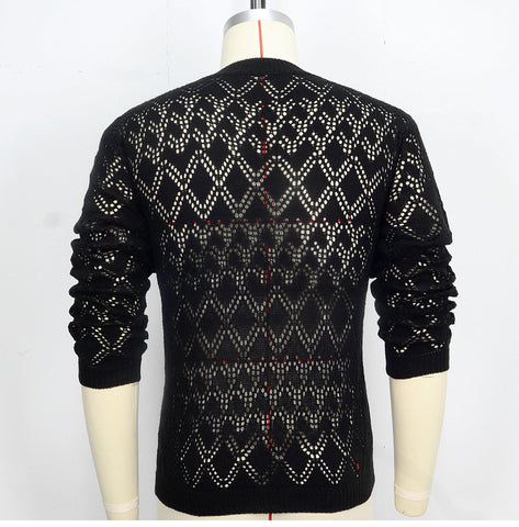 Sexy hollow knitted sweater, young men's bottom thin sweater