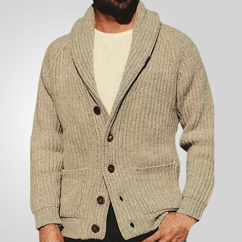 Solid Color Lapel Neck Long-sleeved Outer Wear Knitted Sweater
