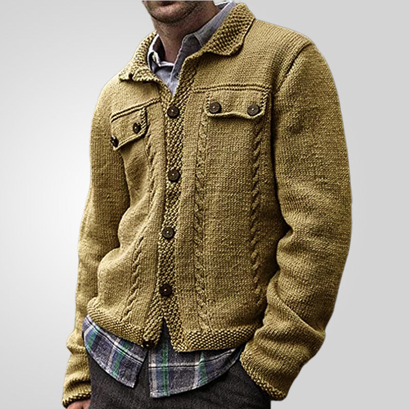 Long-sleeved Lapel Single-breasted Knitted Sweater, Slim-fit Cardigan Sweater Jacket