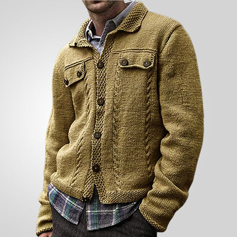 Long-sleeved Lapel Single-breasted Knitted Sweater, Slim-fit Cardigan Sweater Jacket