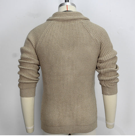 Solid Color Lapel Neck Long-sleeved Outer Wear Knitted Sweater