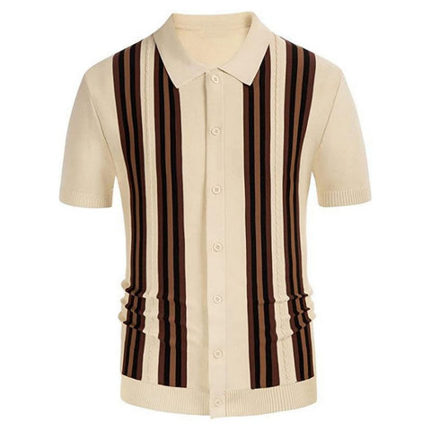 Striped Short Sleeves, Slim-fit Business Polo Shirt Knitted Sweater