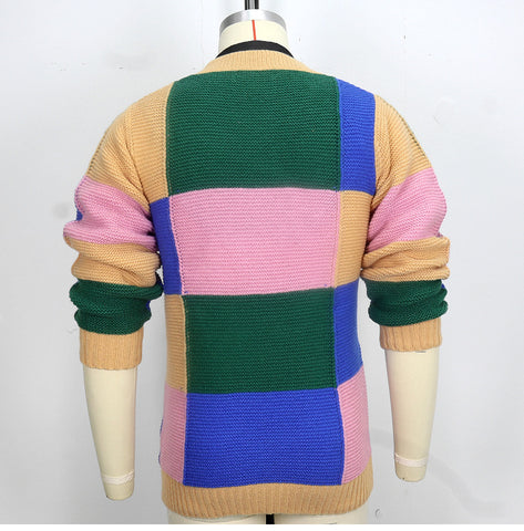 Fashion Contrasting Color Cardigan Sweater