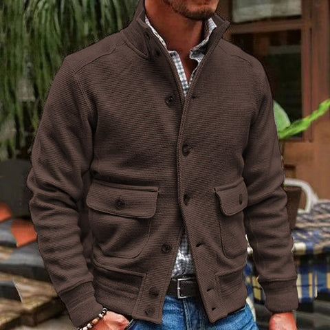Stand-up Collar Solid Color Casual Jacket