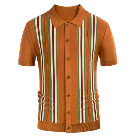 Striped Short Sleeves, Slim-fit Business Polo Shirt Knitted Sweater
