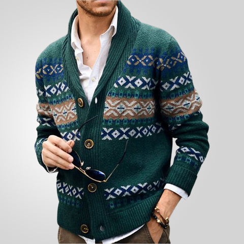 Knitted Lapel Long-sleeved Jacquard Sweater Jacket