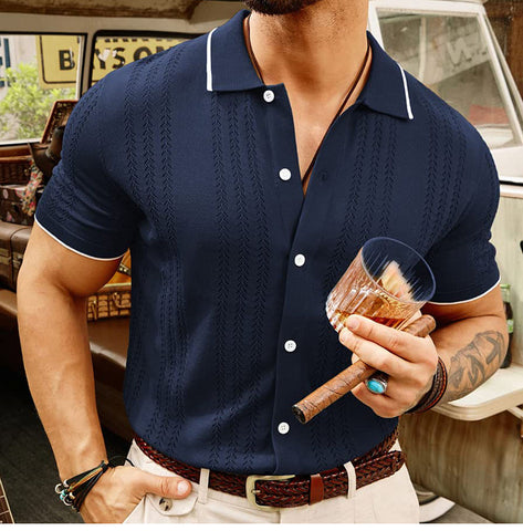 Cardigan knitted sweater, casual thin business knitted polo shirt