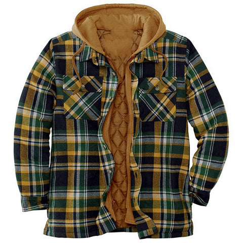 Classic Plaid Cotton-padded Coat, Plus Size Hooded Shirt and Coat.