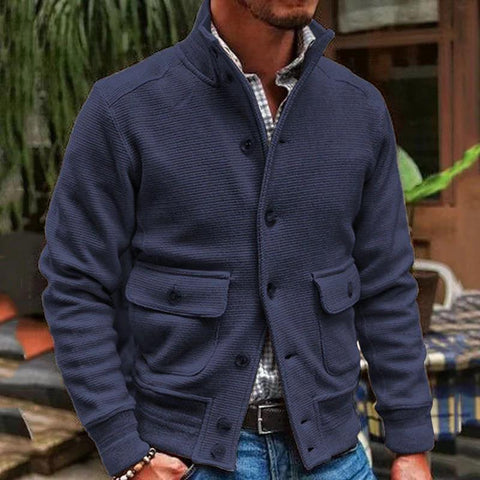 Stand-up Collar Solid Color Casual Jacket
