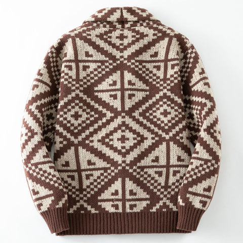Vintage Casual Geometric Jacquard Knitted Sweater