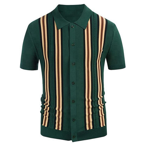 Striped Short Sleeves, Slim-fit Business Polo Shirt Knitted Sweater