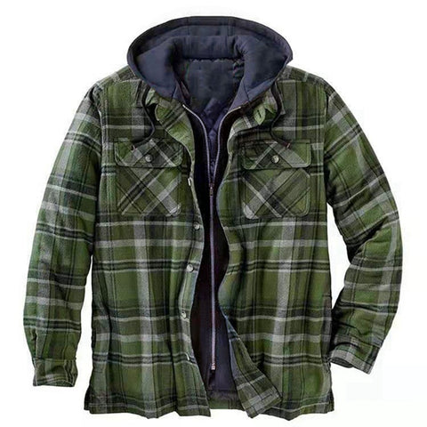 Classic Plaid Cotton-padded Coat, Plus Size Hooded Shirt and Coat.