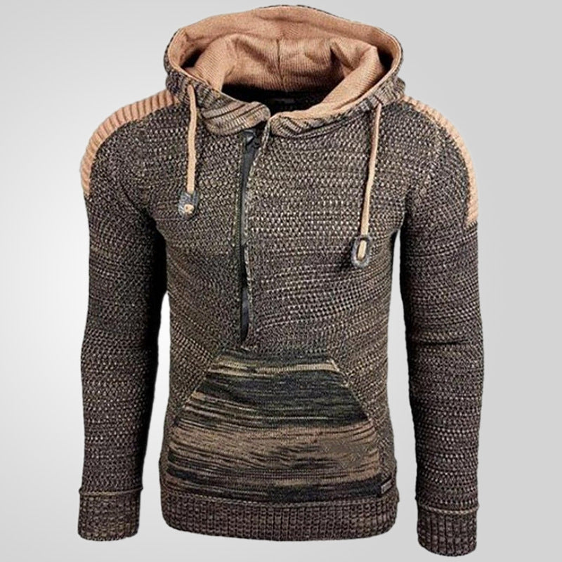 Hooded Pullover Knitted Sweater, Long-sleeved Knitted Sweater