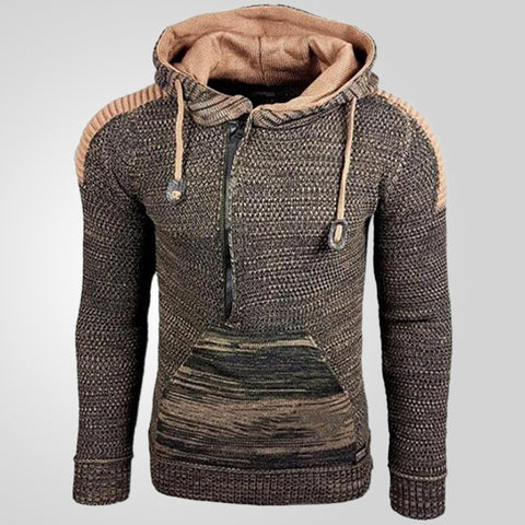Hooded Pullover Knitted Sweater, Long-sleeved Knitted Sweater