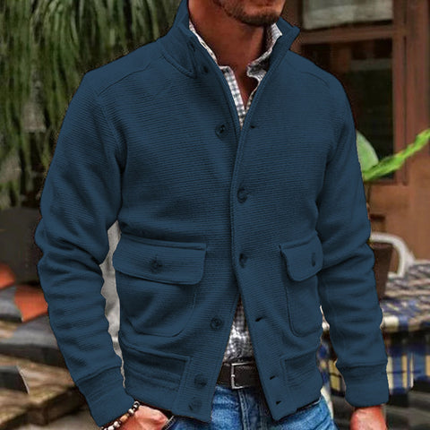 Stand-up Collar Solid Color Casual Jacket