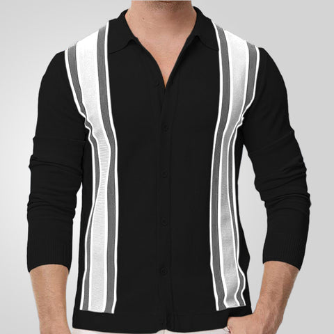 Striped Splicing Business Long Sleeve Polo Shirt