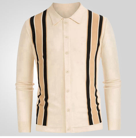 Striped Splicing Business Long Sleeve Polo Shirt