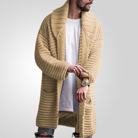 Fashion Cardigan Sweater, Lapel Neck Long-sleeved Men's Sweater Jacket
