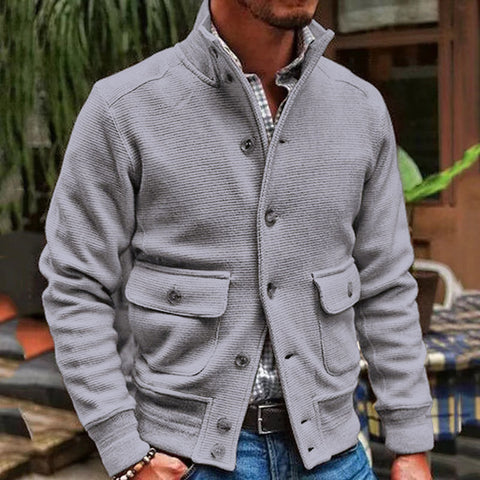 Stand-up Collar Solid Color Casual Jacket