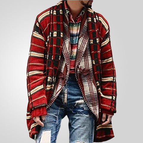 Fashionable Plaid Knitted Cardigan, Long Loose Large-size Sweater Jacket