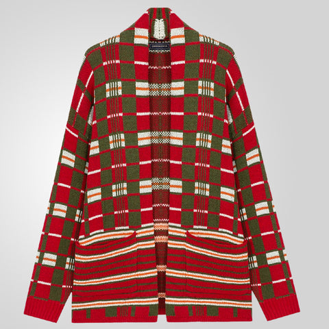 Fashionable Plaid Knitted Cardigan, Long Loose Large-size Sweater Jacket