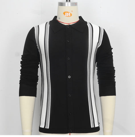 Striped Splicing Business Long Sleeve Polo Shirt