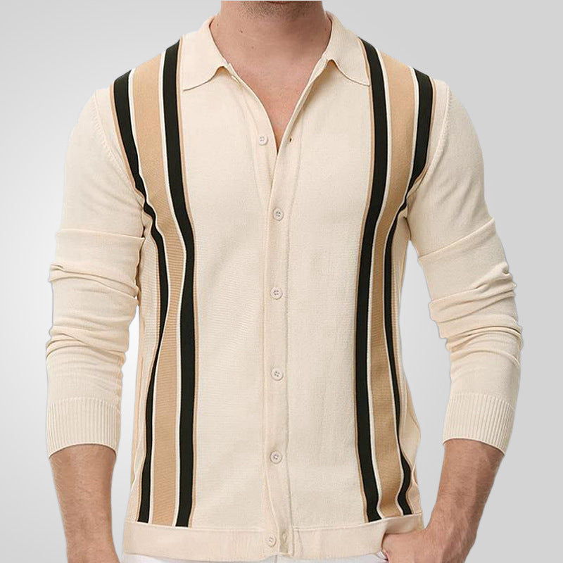 Striped Splicing Business Long Sleeve Polo Shirt
