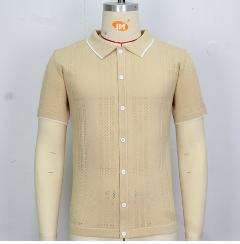 Cardigan knitted sweater, casual thin business knitted polo shirt