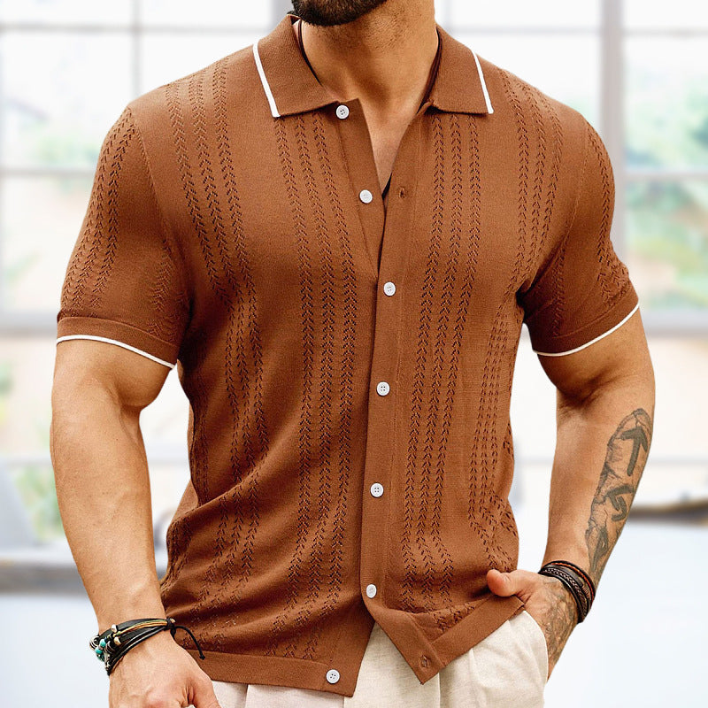Cardigan knitted sweater, casual thin business knitted polo shirt