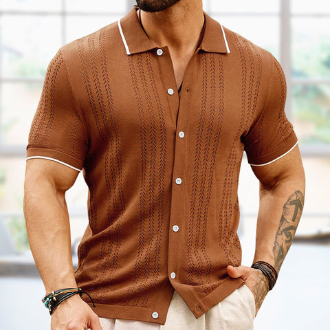 Cardigan knitted sweater, casual thin business knitted polo shirt