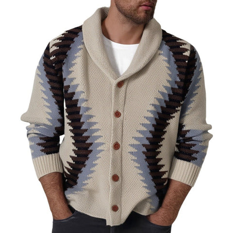 Vintage Jacquard Cardigan Knitted Long-sleeved Thickened Sweater