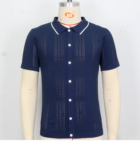 Cardigan knitted sweater, casual thin business knitted polo shirt