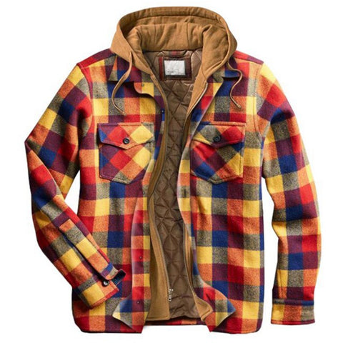 Classic Plaid Cotton-padded Coat, Plus Size Hooded Shirt and Coat.