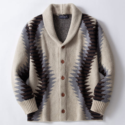 Vintage Jacquard Cardigan Knitted Long-sleeved Thickened Sweater